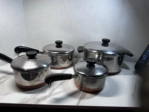 Juego de 8 tapas de stock de fondo de cobre Revere Ware 1801 2 qt, 1,5 qt y 1 qt, 6 qt de colección - Imagen 1 de 7