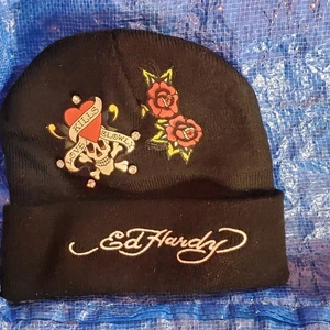 ED HARDY STRICK BEANIE MÜTZE UNISEX NEU MIT ETIKETT SCHWARZE DESIGNS - Bild 1 von 4