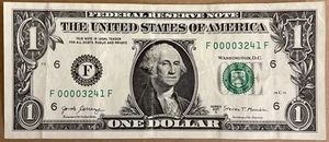 Low 4 Digit Fancy Serial Number Leading Four in a Row 0's One Dollar Bill 2017A - Picture 1 of 2