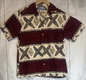 RJC Hawaiian Barkcloth VTG Medium Camp Shirt Honolulu Surfboard Waikiki Made USA - Picture 1 of 9