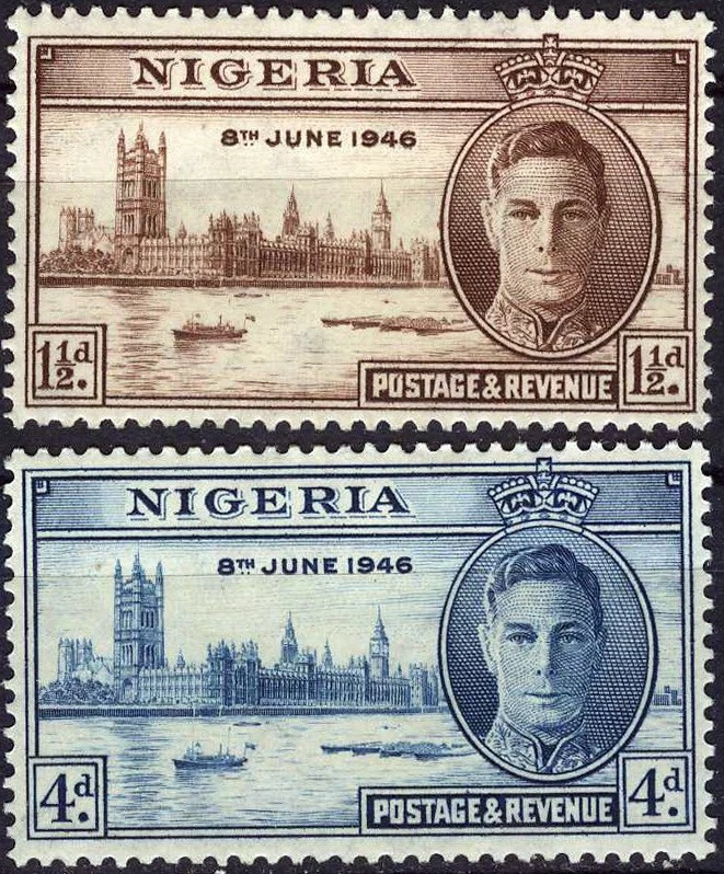 Nigeria 1946 Peace King George & Parliament Building MLH (SC# 71-72) Foto 1 de 1