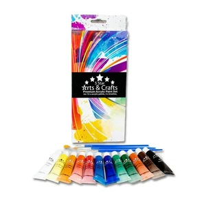 Acrylic Paint Set - 15pc with 12 Non-Toxic Vibrant Colors & 3 Brushes - Picture 1 of 7