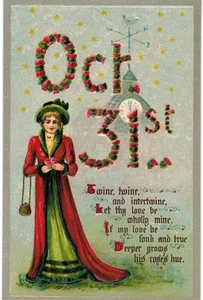 Halloween Twine Intertwine Lady Red Robe OCt 31 Love Incantation 1910 Unused - Picture 1 of 2