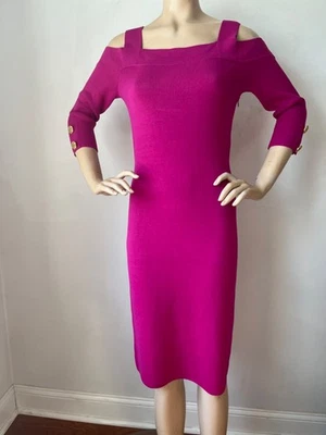 NUEVO CON ETIQUETAS VESTIDO VAINA PUNTO ST JOHN TALLA XL 14 16 TEJIDO PALISANDRO HOMBRO ABIERTO Foto 1 de 4