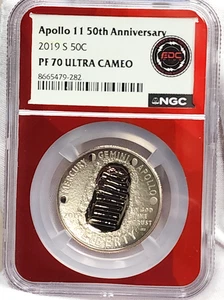 2019-S Apollo 11 50th Anniv 50c NGC PF70 Ultra Cameo UCAM Commem Clad Proof - Picture 1 of 3