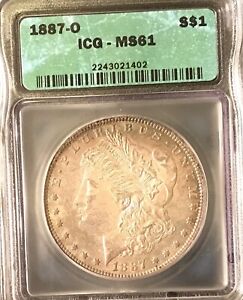 1887-O Morgan Dollar Silver $1 Uncirculated ICG MS61