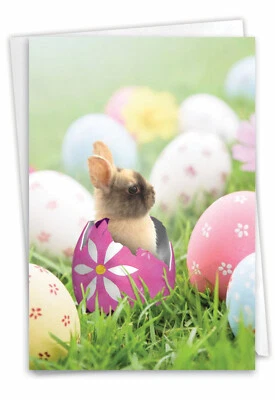 Easter Greeting Card with 5" x 7" w/ Envelope (1 Card) Hatching Rabbits-Egg - Image 1 of 4