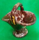 Small German Pottery Vase Basket Marked On Base 3054  H7.5Xw8xacross5.2Cms