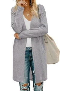 Women's Open Front Cardigan Shirt with Pockets Long Sleeve Lightweight Coat B... - Picture 1 of 4