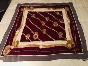 Vintage Hattie Carnegie, N.Y. 100% Silk Coat of Arms Scarf 30" X 30"inch - Picture 1 of 10