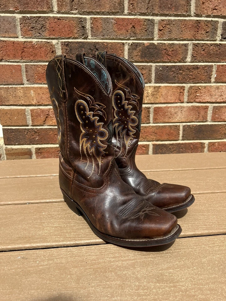 Laredo Women Cora Boots 9.5 Brandy 52034 Brown Studded Square Toe Leather - Изображение 1 из 4