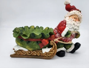 Resin Santa Clause Pulling Sled And Bag, Christmas Candy Dish  - Picture 1 of 7