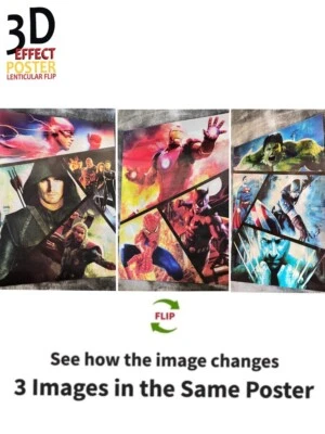 Marvel,Los Vengadores-Póster 3D, Efecto 3D, 3 imágenes en una, resistente al agua Foto 1 de 4