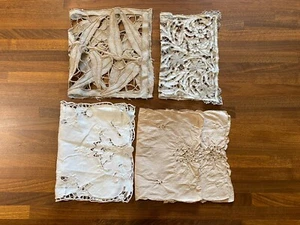 Konvolut 5 Vintage Leinendeckchen mit Blumenmotiv, Häkeldeckchen, teegebeizt - Bild 1 von 11