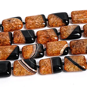 20X15MM Genuine Natural Orange Black Agate Beads Grade AA Cuboid Loose Beads 15" - Picture 1 of 3