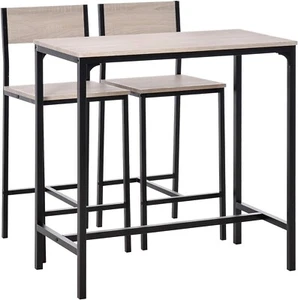 Industrial Breakfast Bar Table 2 Chairs Set Compact Slimline Counter High Stools - Picture 1 of 9