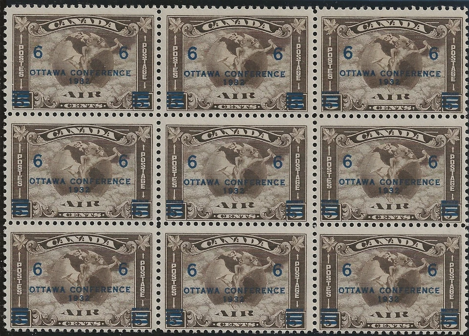 Canada, Air Mail, Scott #C4, block of 9, MNH, Showpiece - Image 1 of 2