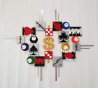 Contemporary Roll of the dice Poker & Billiards wood metal Wall Sculpture 45x36 