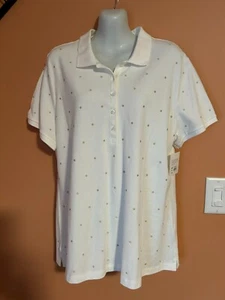 NUEVO CON ETIQUETAS Croft & Barrow Top/Camiseta de Lunares Blancos y Taupe con Manga Corta Talla XL - Imagen 1 de 3