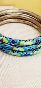 SCHÖNER ANTIKER CHINESISCHER EMAILLE ARMREIF ARMBAND STERLINGSILBER EMAILLE 3 SET - Bild 1 von 11