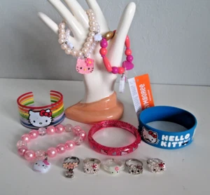 Lot of 11 Collectible HELLO KITTY JEWELRY Bracelets and Rings mostly vintage #A - Picture 1 of 3