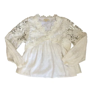 Chelsea and Violet Girls Long Sleeve V-Neck White Cotton Lace Crochet Blouse M - Picture 1 of 12
