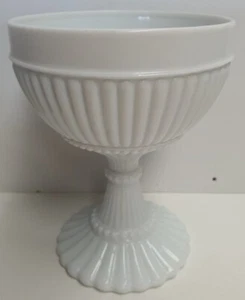Retro Ribbed & Beaded Milk Glass Bowl on Stem Vintage Goblet Compote Comport A/F - Picture 1 of 8