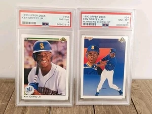 2 x 1990 UPPER DECK #156 + #24 KEN GRIFFEY JR. MARINERS HOF PSA 8 Checklist - Picture 1 of 2