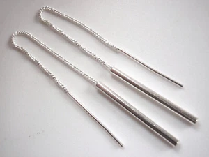 Threader 925 Sterling Silver Earrings Dangling Tubes - Picture 1 of 3