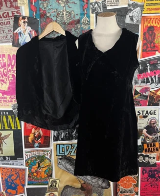Conjunto de Mini Vestido y Capa Cuello Doris Moore Mod Terciopelo Negro Años 60 De Colección XS Foto 1 de 4