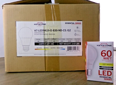 Case of 60 Keystone LED 60W 800Lm Soft White Non-Dimmable Light Bulbs, New S2 - Image 1 of 4