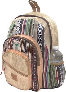 Natural Hemp Multi Pockets Bag Bohemian Hippie Backpack Hand Made Nepal - Picture 1 of 6