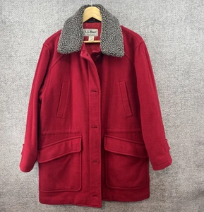 LLBean Vintage Womens Med Wool Blend Chore Coat Sherpa Collar Pockets Thinsulate - Picture 1 of 18
