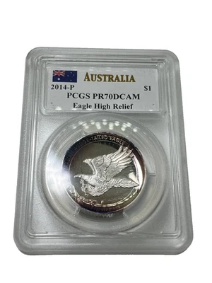 PCGS PR70 Eagle High Relief Australia 2014 1oz .999 Silver Mercanti Signed - Image 1 of 4