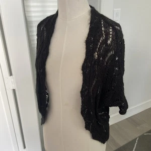 Pierre Cardin Cardigan Shrug Brown Crochet S  Boho Short Sleeve Open Front VTG - Picture 1 of 6