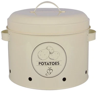 Lata de almacenamiento de patatas, metal, blanco Foto 1 de 3