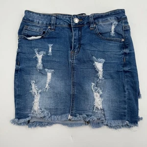 WAX Jeans Los Angeles Distressed Denim Minirock ausgefranster Saum blau Damen - Bild 1 von 7