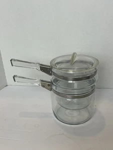 Vintage Pyrex Glass Double Boiler 6763 Flameware Clear Stove Top Cookware 3 PC - Picture 1 of 11