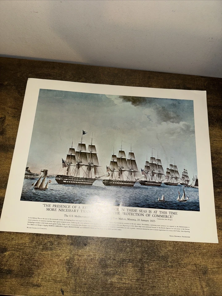 Mediterranean Squadron departs U.S. Navy Combat Art 16" x 20" print circa 1960's - Image 1 of 1