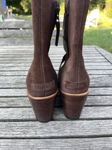 Sorel 10 After Hours Suede Wedge Booties Brown Ankle Leather Straps - Picture 1 of 13