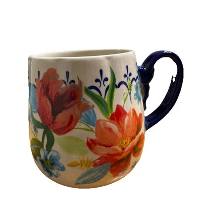 Taza Pioneer Woman gres rojo cobalto primavera ramo vientre mango azul 18 oz Foto 1 de 4