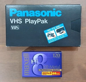 Panasonic VHS PlayPak VHS-C to VHS Converter Adapter Tape w/ Case & Maxell Hi-8 - Picture 1 of 7
