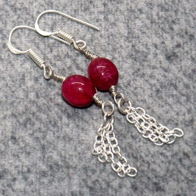 Pendientes grandes enchapados en plata 925 con cuentas de rubí simulado piedras preciosas 2,1" MJ Foto 1 de 3