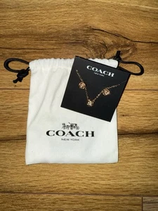 COACH Open Circle Necklace & Tea Rose Stud Earrings Jewelry Set ROSE GOLD NWT - Picture 1 of 2
