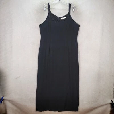 Vtg 90s Black Silk Beaded Evening Dressy Slim Sheath Womens Dress Plus Size 16 - Image 1 of 4