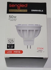 LED MR16  DIMMABLE 2700K - 525 LUMENS DESIGNER PRO SENGLED 8.5w Replaces 50W - Picture 1 of 6