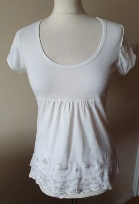 BHS Womens Ivory Short Sleeve Cotton Top Size 10 Petite - Image 1 of 4