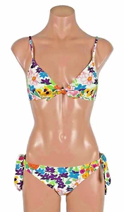 J Crew floral Tie Side 2pc Bikini Top & Bottoms SMALL adjustable white Textured - Picture 1 of 11