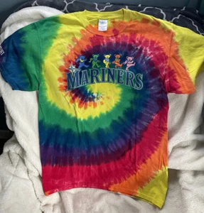 Seattle Mariners M Grateful Dead 2023 T Shirt Neon Tie Dye SGA Game 8/28/23 - Picture 1 of 5