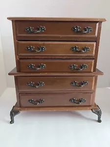 A Price Imports Wood 5 Drawer Jewelry Music Box Velvet Lined Metal Claw Feet - Picture 1 of 23